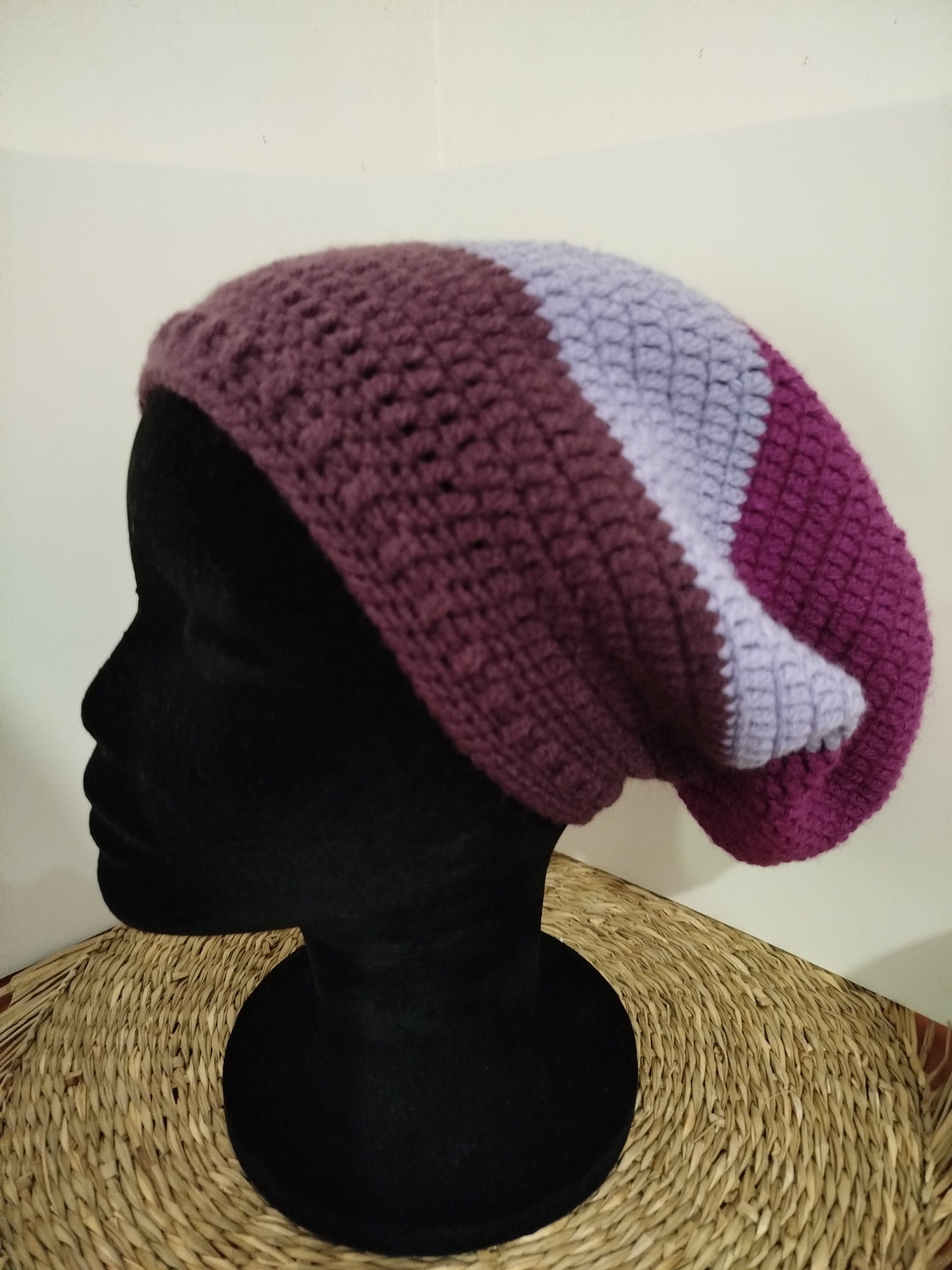 Bonnet crochet tricolore violine
