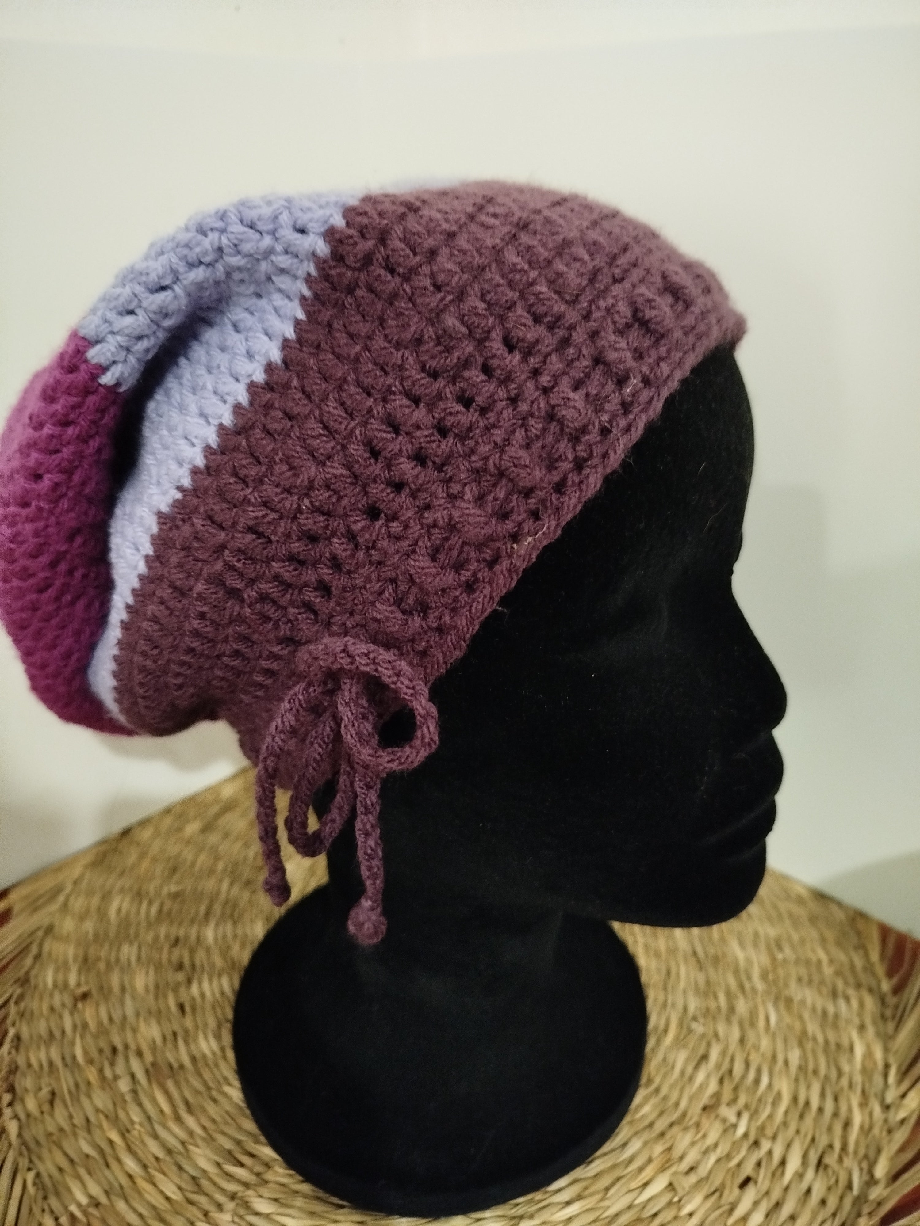 Bonnet crochet tricolore violine