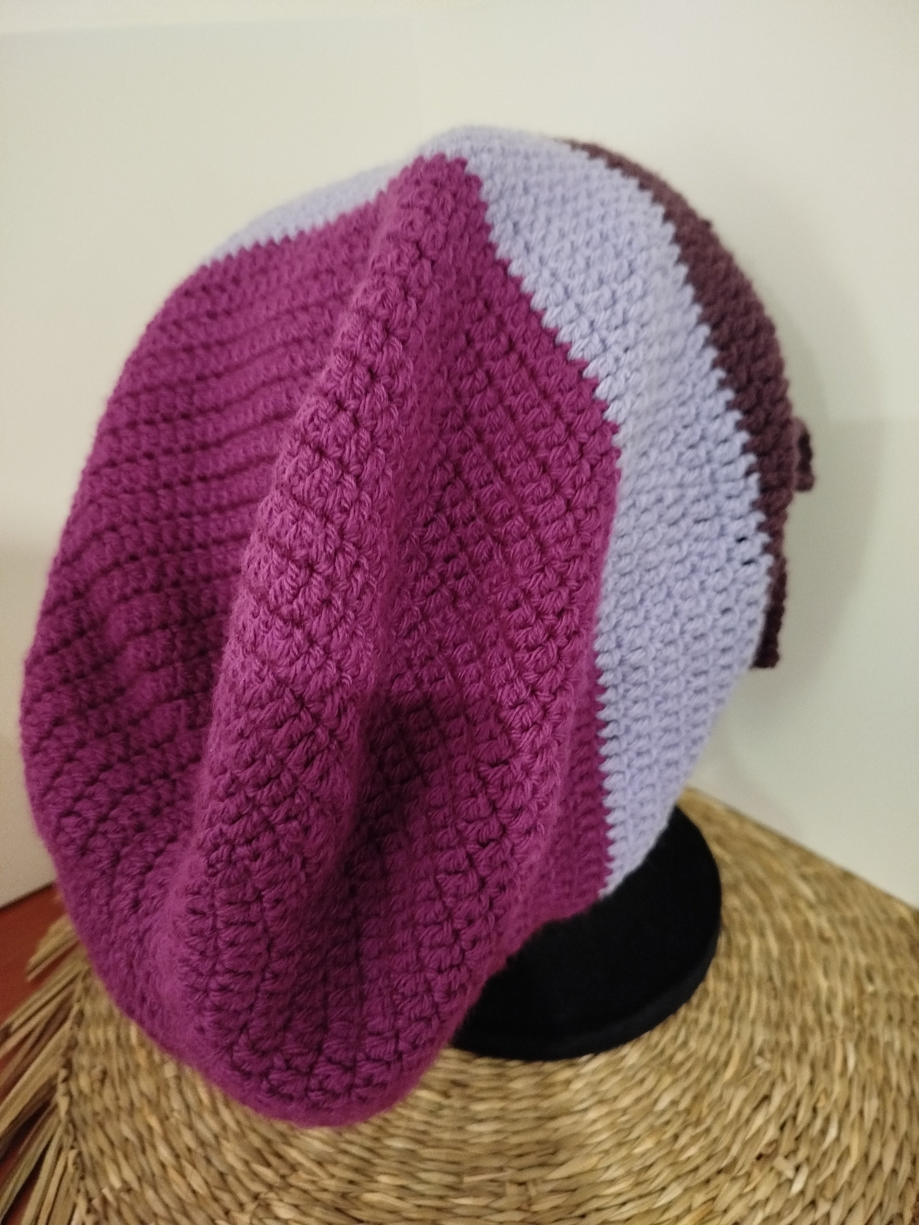 Bonnet crochet tricolore violine