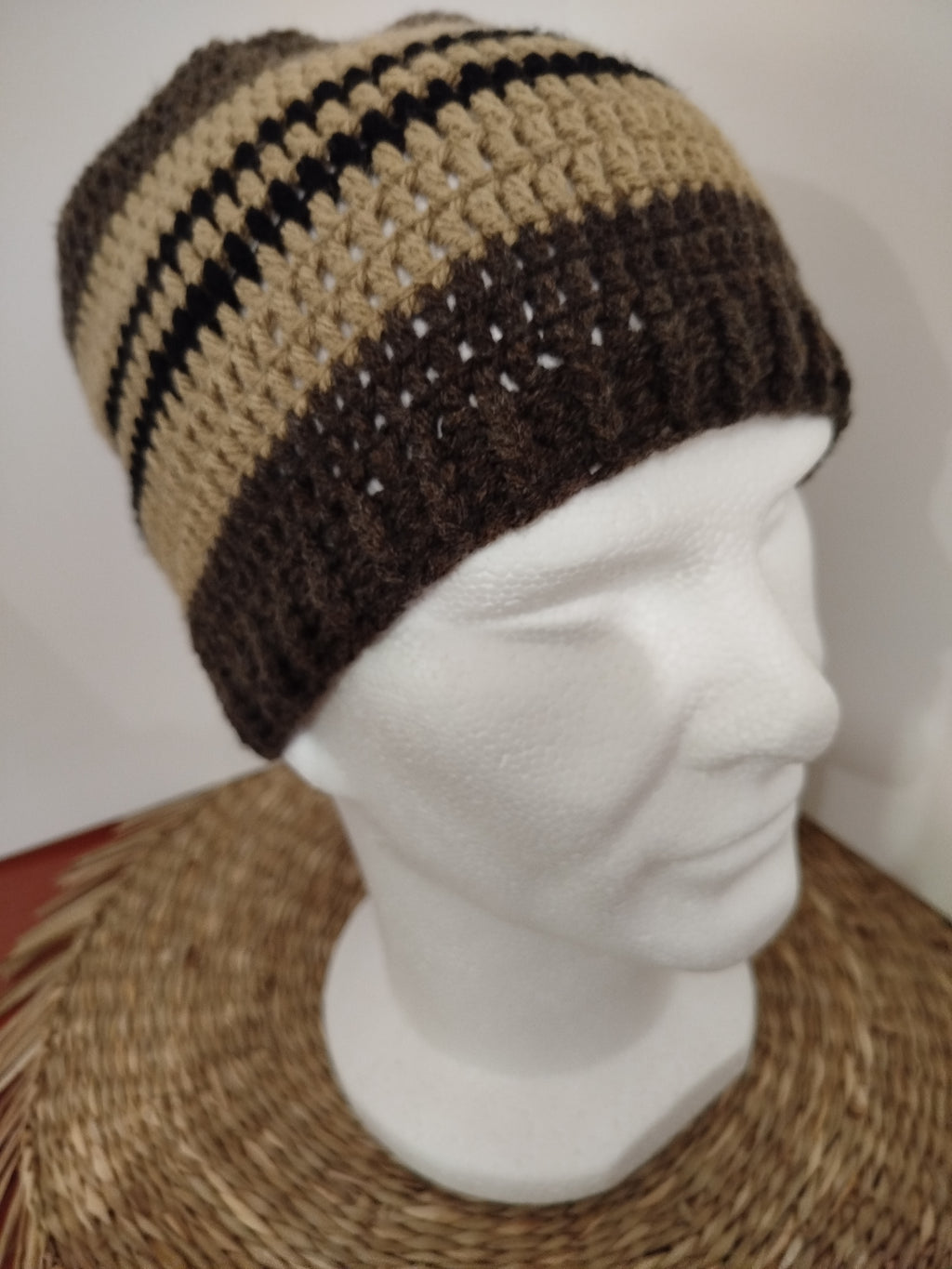 Bonnet rayé marron