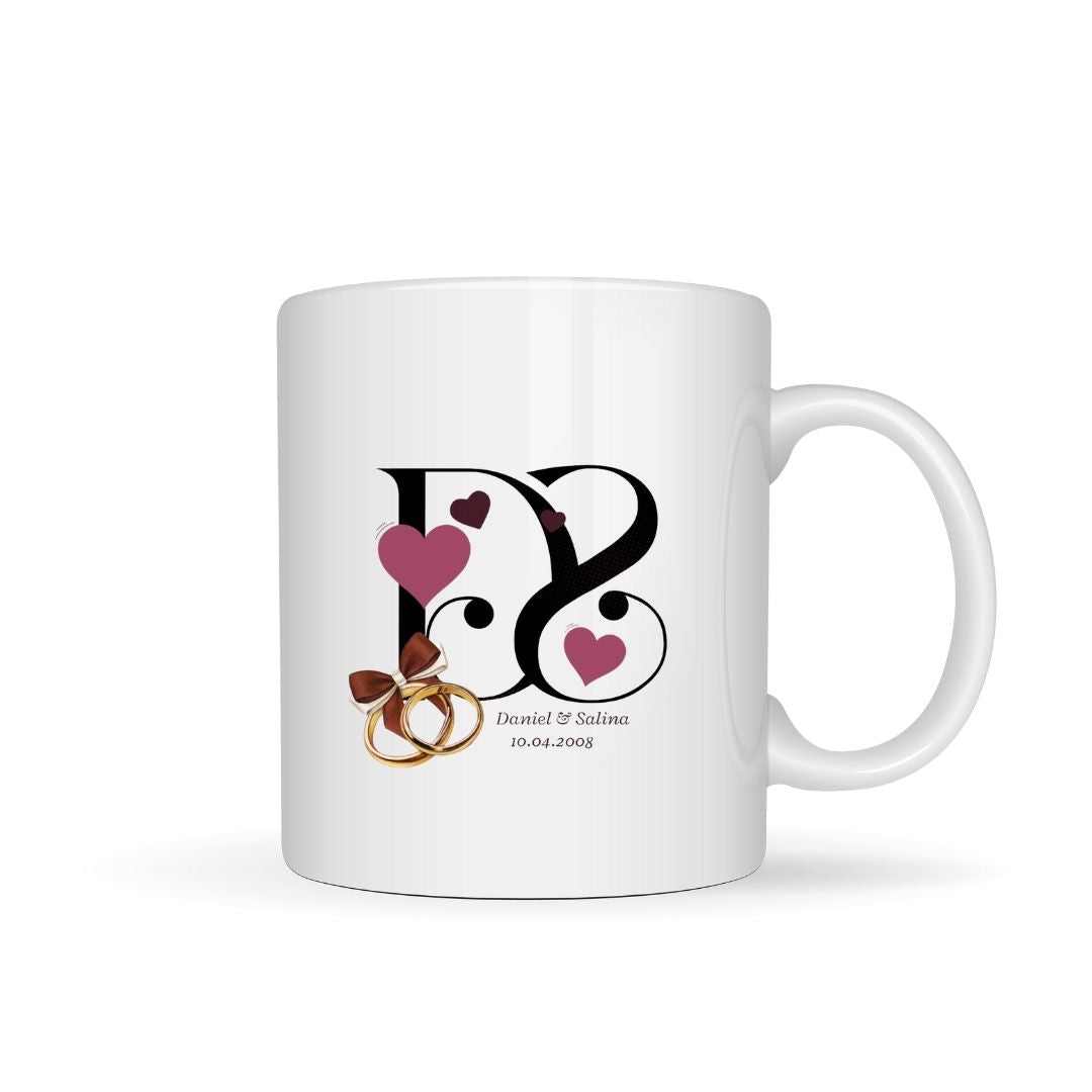 Mug + Initiales coeurs alliances