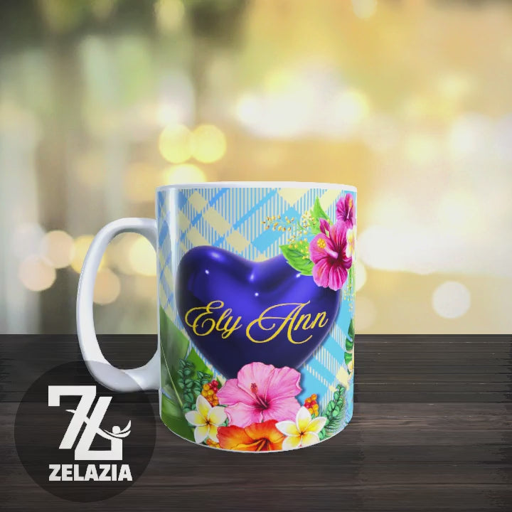 Mug Madras bleu et hibicus